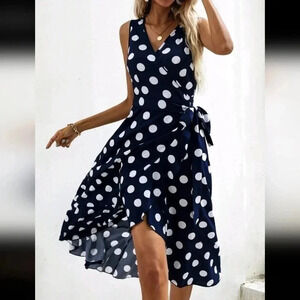 Polka Dot Knot Side Wrap Dress